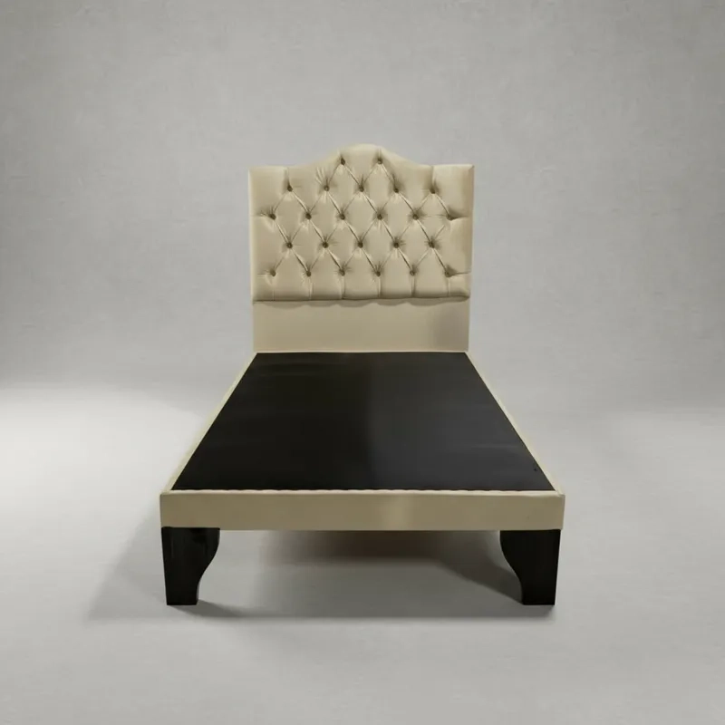 CAMA FLOBAL OVALADO 1.5 PLAZAS INCLUYE BASE Y RESPALDO BEIGE - 1