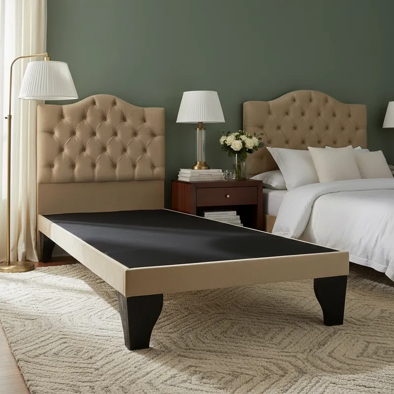 CAMA FLOBAL OVALADO 1.5 PLAZAS INCLUYE BASE Y RESPALDO BEIGE - 2