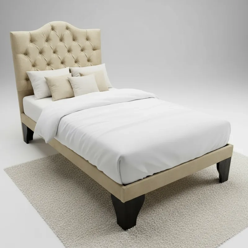 CAMA FLOBAL OVALADO 1.5 PLAZAS INCLUYE BASE Y RESPALDO BEIGE - 3