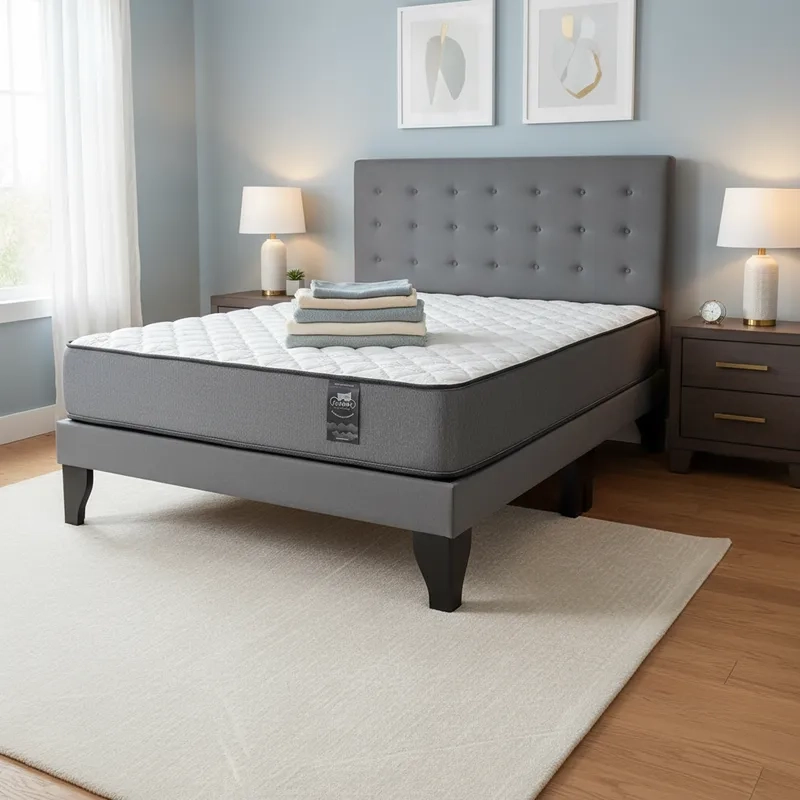 CAMA FLOBAL ABOTONADA 2 PLAZAS 150X190CM + RESPALDO GRIS + COLCHON - 3