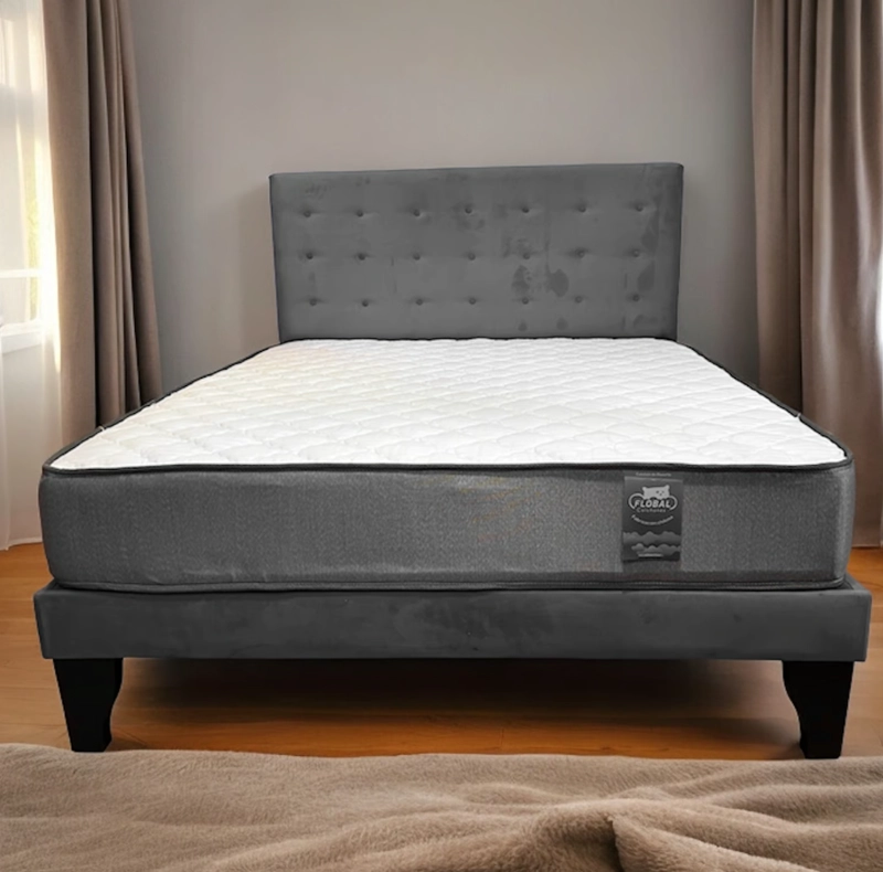 CAMA FLOBAL ABOTONADA 2 PLAZAS 150X190CM + RESPALDO GRIS + COLCHON - 4