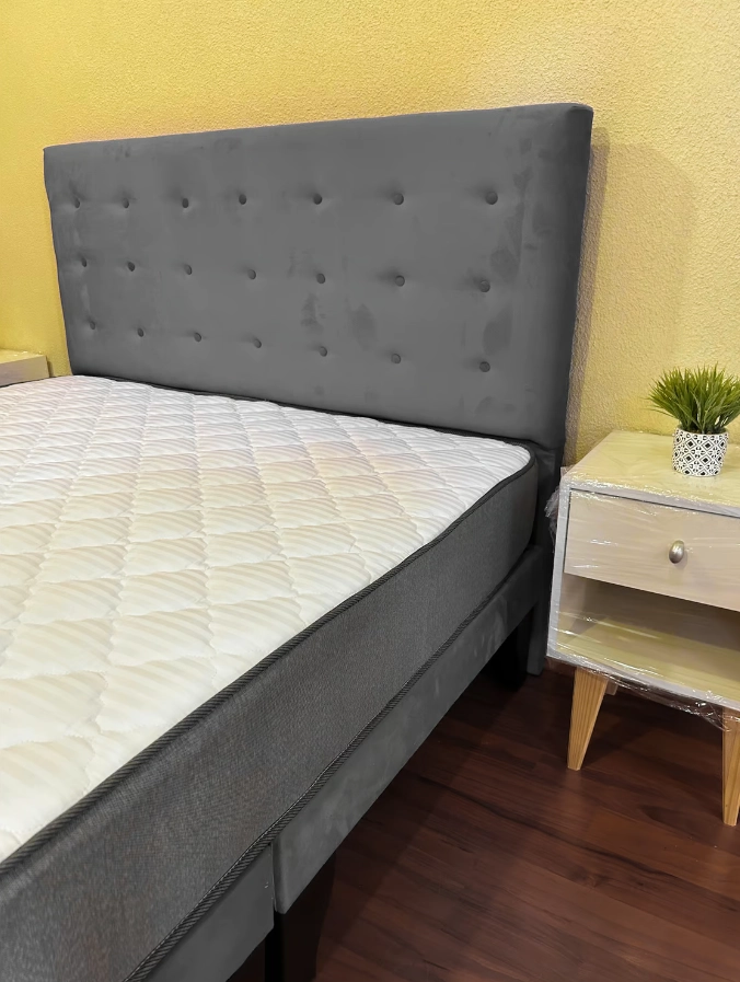 CAMA FLOBAL ABOTONADA 2 PLAZAS 150X190CM + RESPALDO GRIS + COLCHON - 5