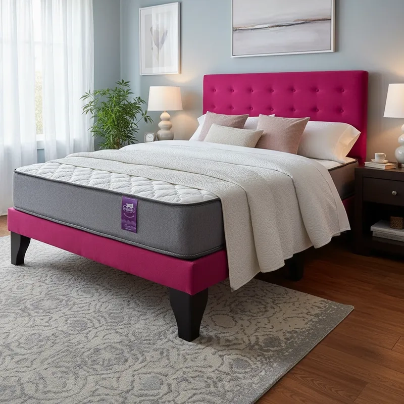 CAMA FLOBAL ABOTONADA 2 PLAZAS 150X190 CM + RESPALDO FUCSIA + COLCHON - 1