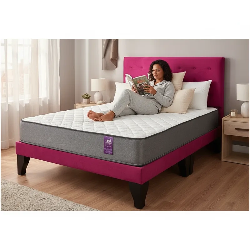 CAMA FLOBAL ABOTONADA 2 PLAZAS 150X190 CM + RESPALDO FUCSIA + COLCHON - 2