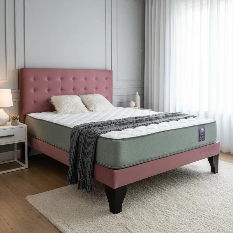 CAMA FLOBAL ABOTONADA 2 PLAZAS 150X190CM + RESPALDO ROSA PALO + COLCHON - 3