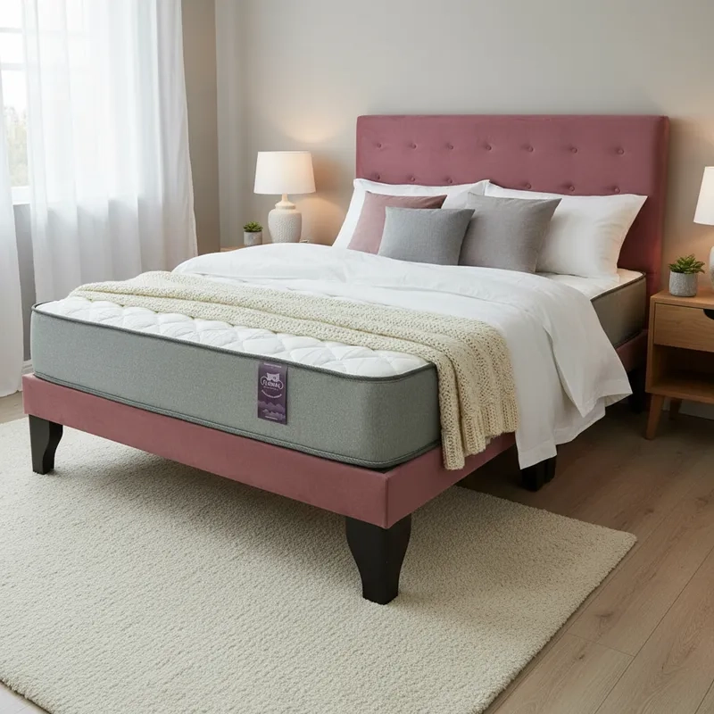 CAMA FLOBAL ABOTONADA 2 PLAZAS 150X190CM + RESPALDO ROSA PALO + COLCHON - 4