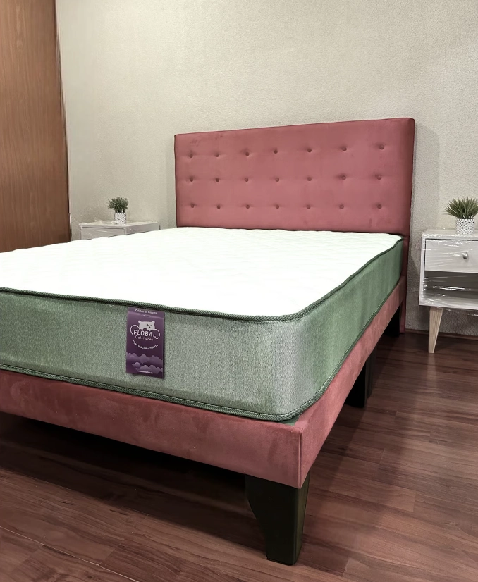 CAMA FLOBAL ABOTONADA 2 PLAZAS 150X190CM + RESPALDO ROSA PALO + COLCHON - 5