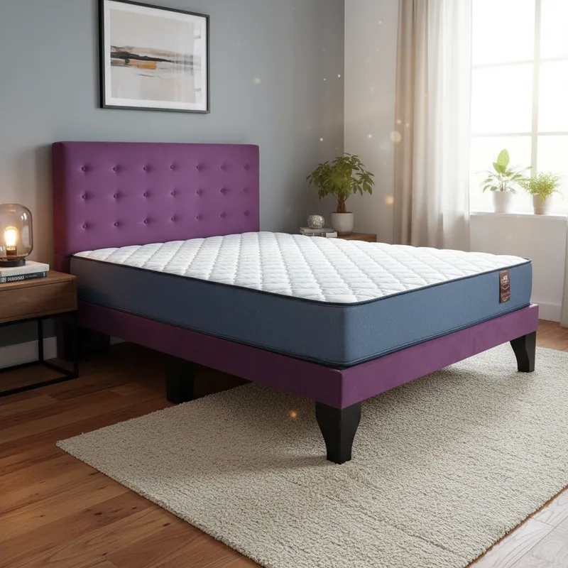 CAMA FLOBAL ABOTONADA 2 PLAZAS 150X190 CM + RESPALDO MORADO + COLCHON - 2
