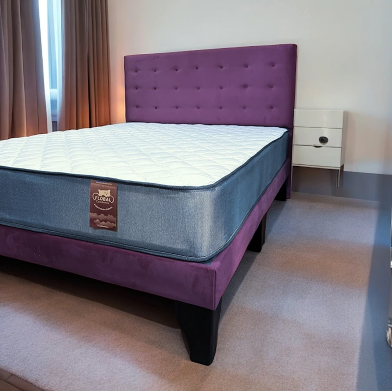 CAMA FLOBAL ABOTONADA 2 PLAZAS 150X190 CM + RESPALDO MORADO + COLCHON - 3