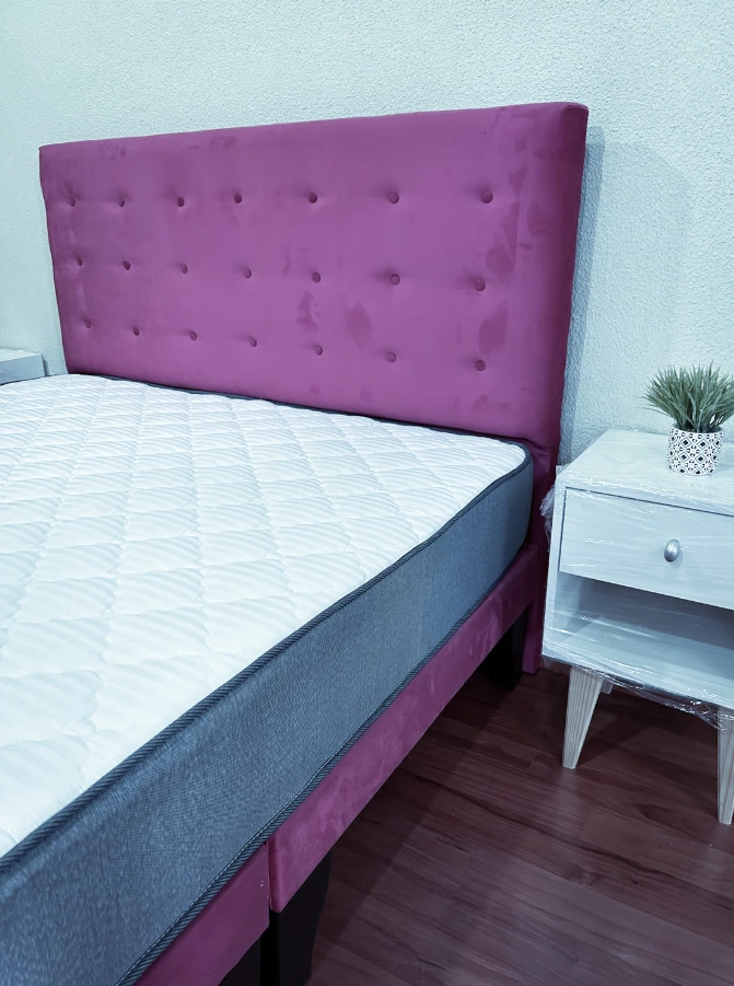 CAMA FLOBAL ABOTONADA 2 PLAZAS 150X190 CM + RESPALDO MORADO + COLCHON - 5