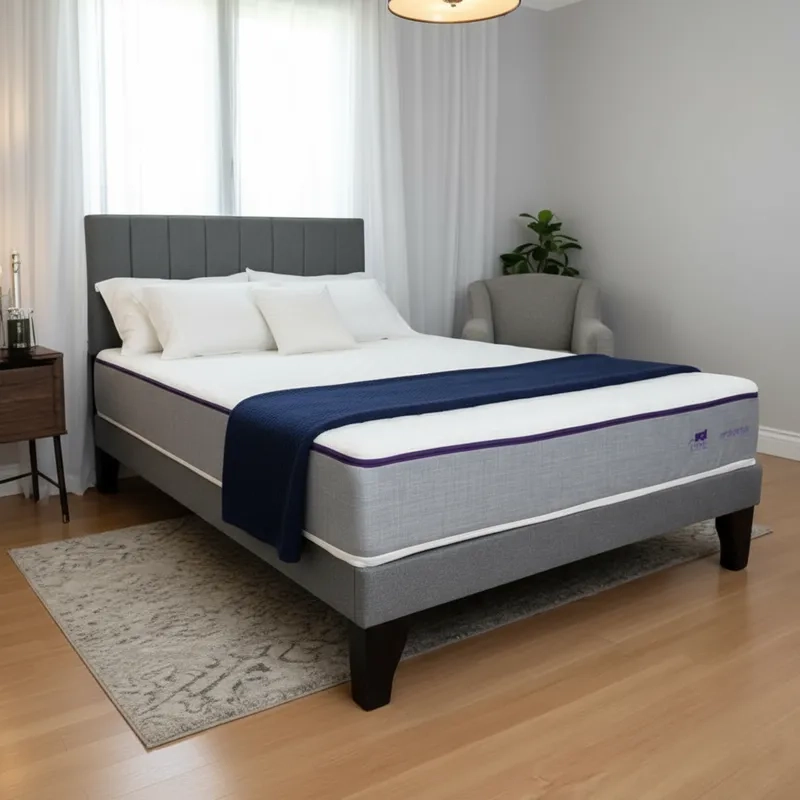 CAMA EUROPEA SUPER KING + RESPALDO FRANJA GRIS+COLCHON LUMBARFIT 2X2 - 2