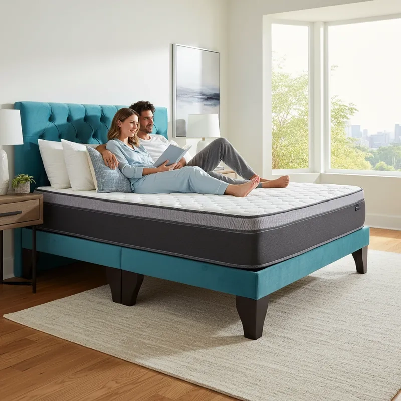 CAMA EUROPEA KING BASE DIVIDIDA + RESPALDO CAPITONES TURQUESA+COLCHON - 3