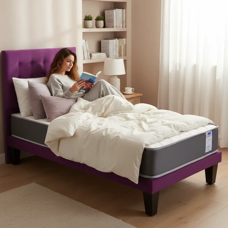 CAMA 1 PLAZA ABOTONADA 90X190 CM + RESPALDO MORADO + COLCHON FLOBAL - 2