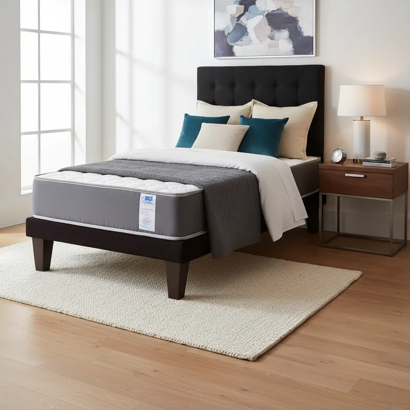 CAMA 1 PLAZA ABOTONADA 90X190 CM + RESPALDO NEGRO + COLCHON FLOBAL - 1