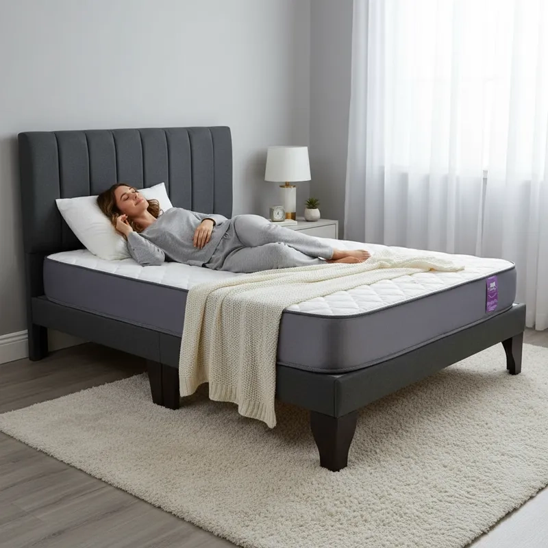 CAMA EUROPEA 2 PLAZAS BASE DIVIDIDA + RESPALDO FRANJAS NEGRO + COLCHON - 2