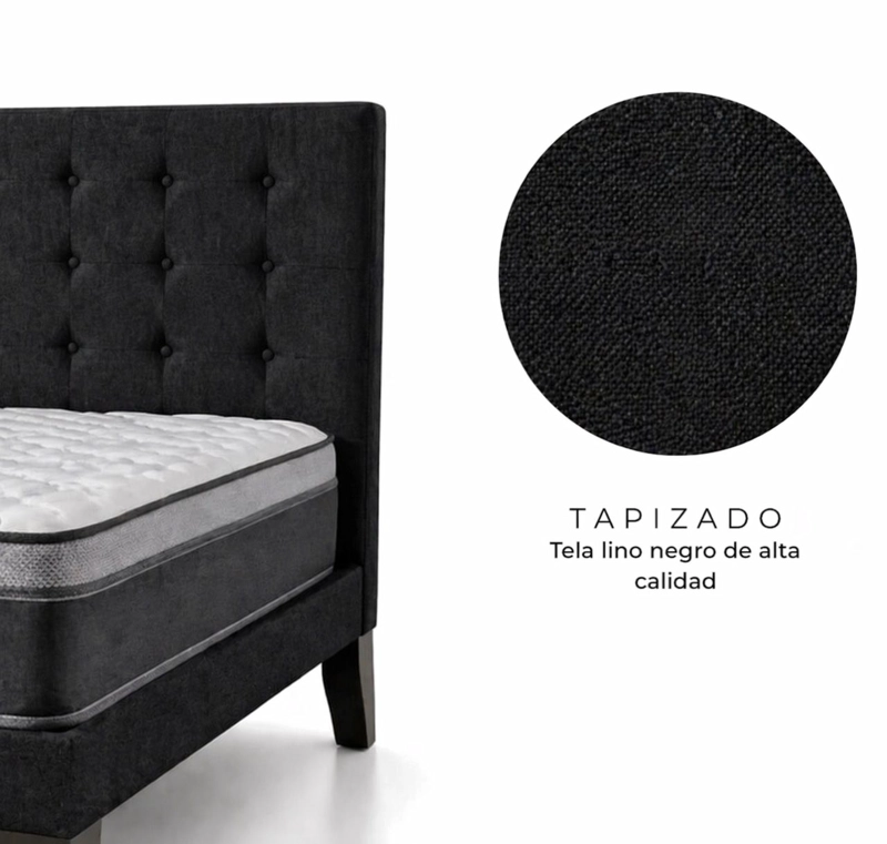 CAMA EUROPEA SUPER KING + RESPALDO ABOTONADO NEGRO 200X200 - 2