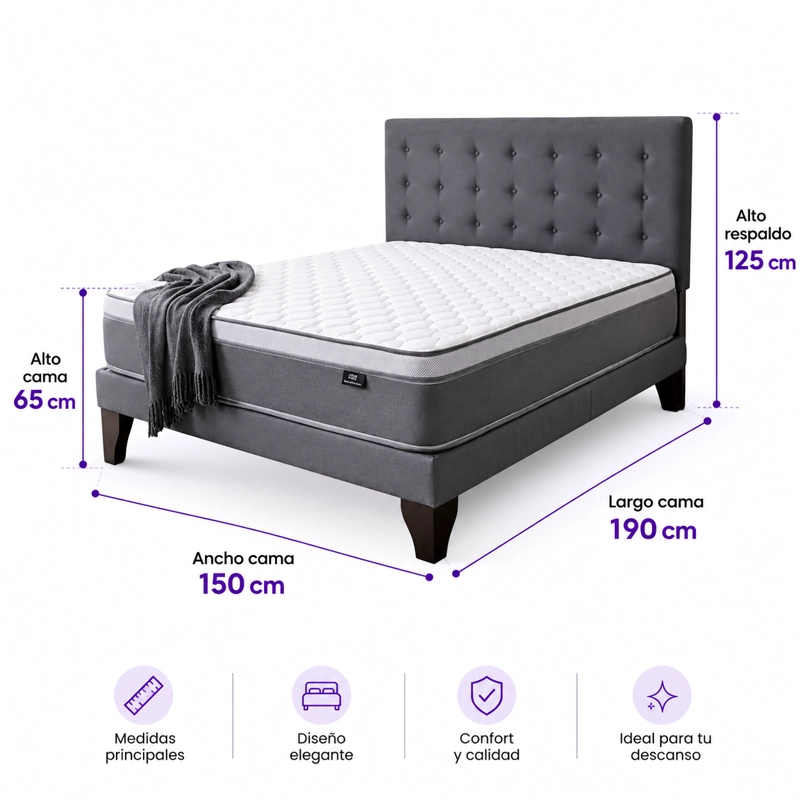 CAMA 2 PLAZAS EUROPEA MARENGO CON COLCHON PILLOW TOP 30 CM - 6