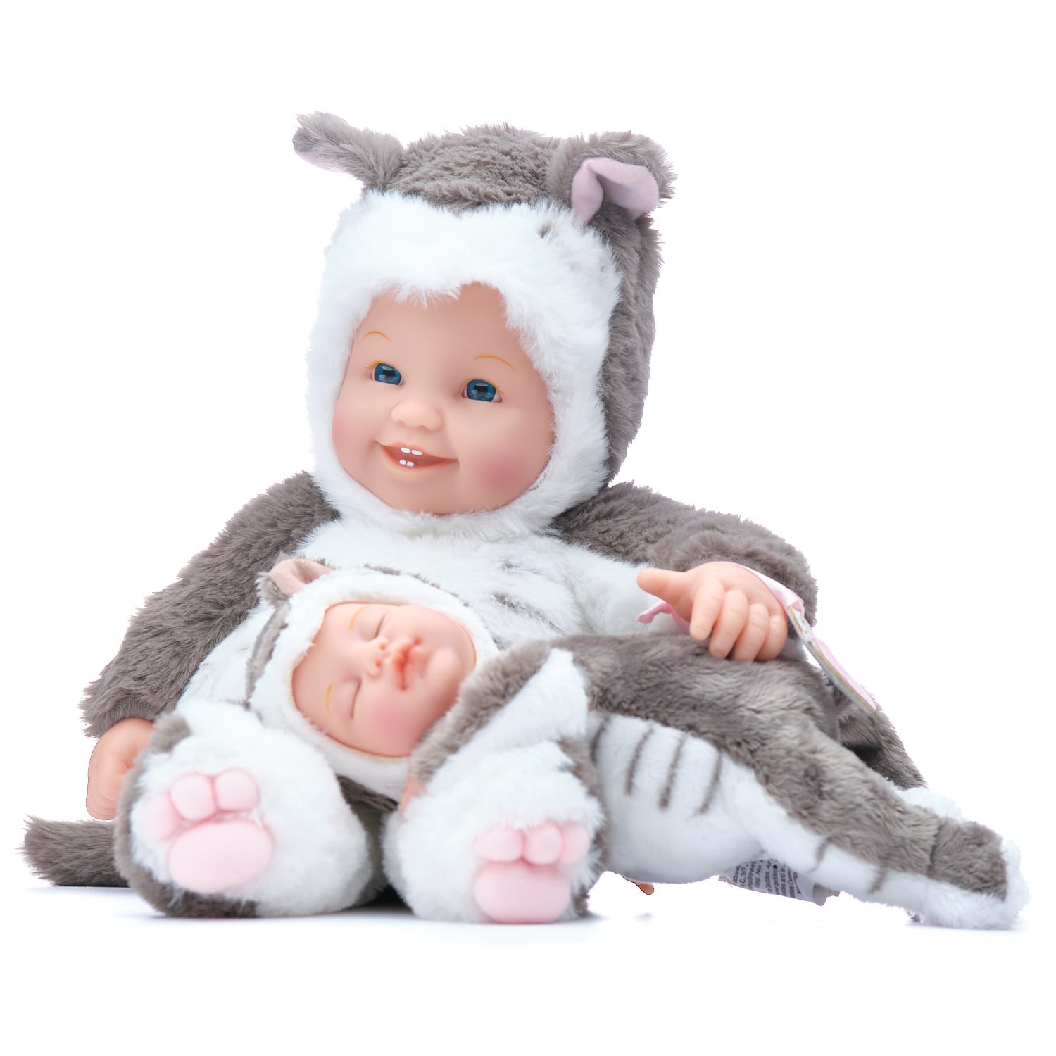 MUÑECO GRIS TIERNO MODELO BEBE GATITA CON HERMANITA - 1