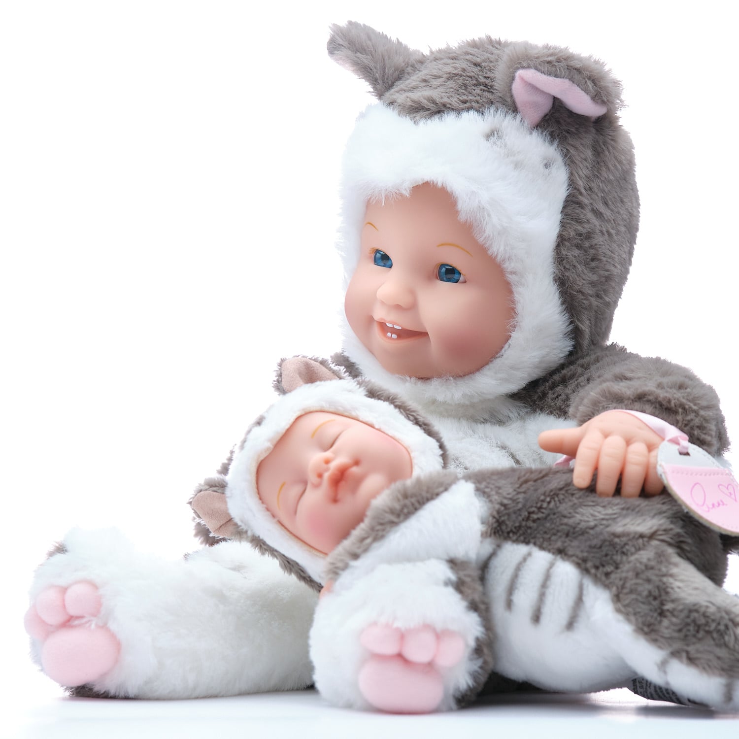 MUÑECO GRIS TIERNO MODELO BEBE GATITA CON HERMANITA - 2