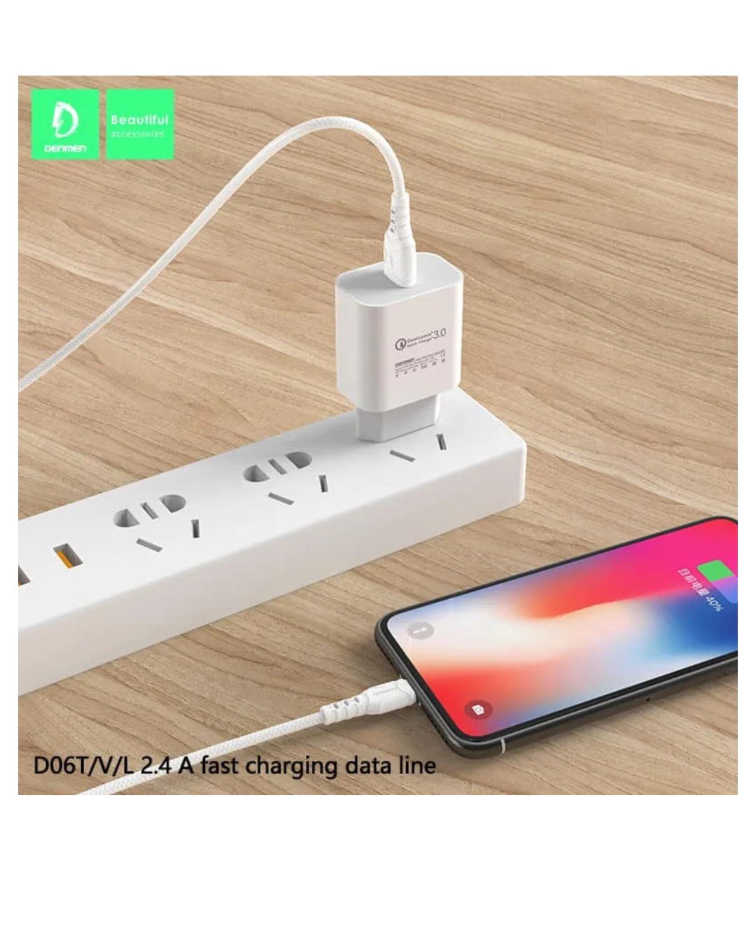 CABLE DE CARGA RÁPIDA DENMEN D06V (MICRO USB) – 2.4A - 3
