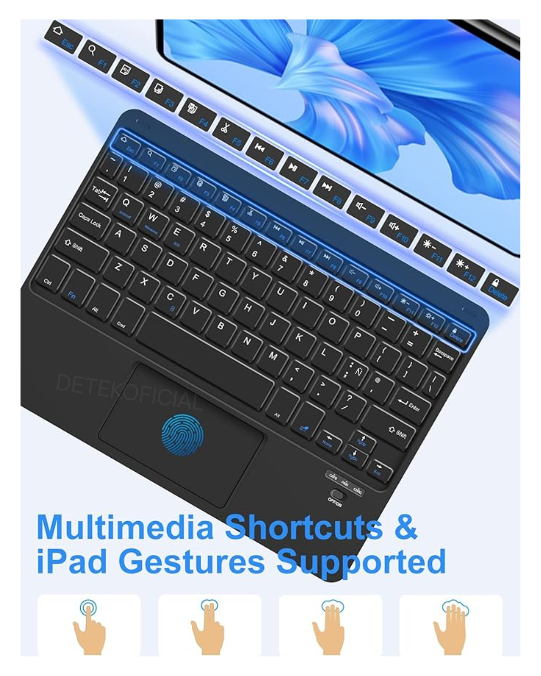 FUNDA CON TECLADO BLUETOOTH TOUCHPAD PARA IPAD 11 GENERACIÓN A16 2025 - NEGRO - 4