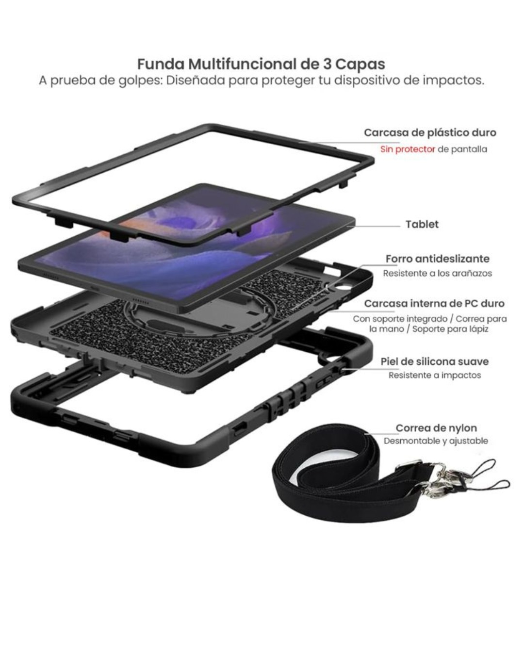 FUNDA ANTIGOLPES ARMADURA PARA SAMSUNG TAB A9 8.7 + CORREA - 6