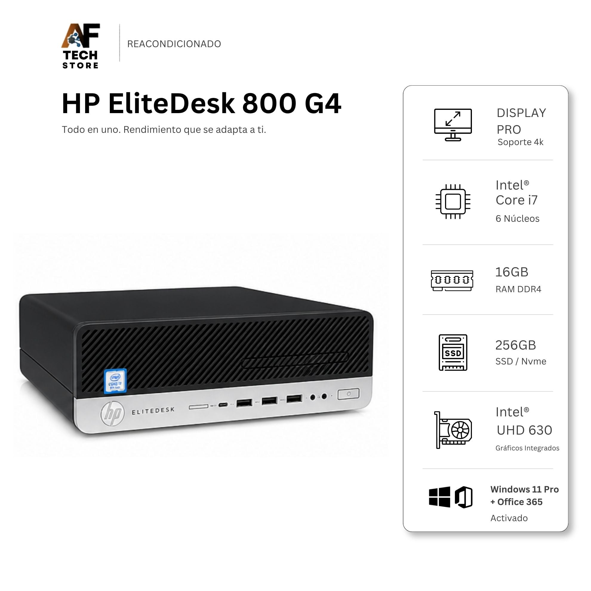 COMPUTADOR HP 800 G4 I7 8TH 16GB 256GB - WIN11 OFFICE - REACONDICIONADO PROFESIONAL - 1