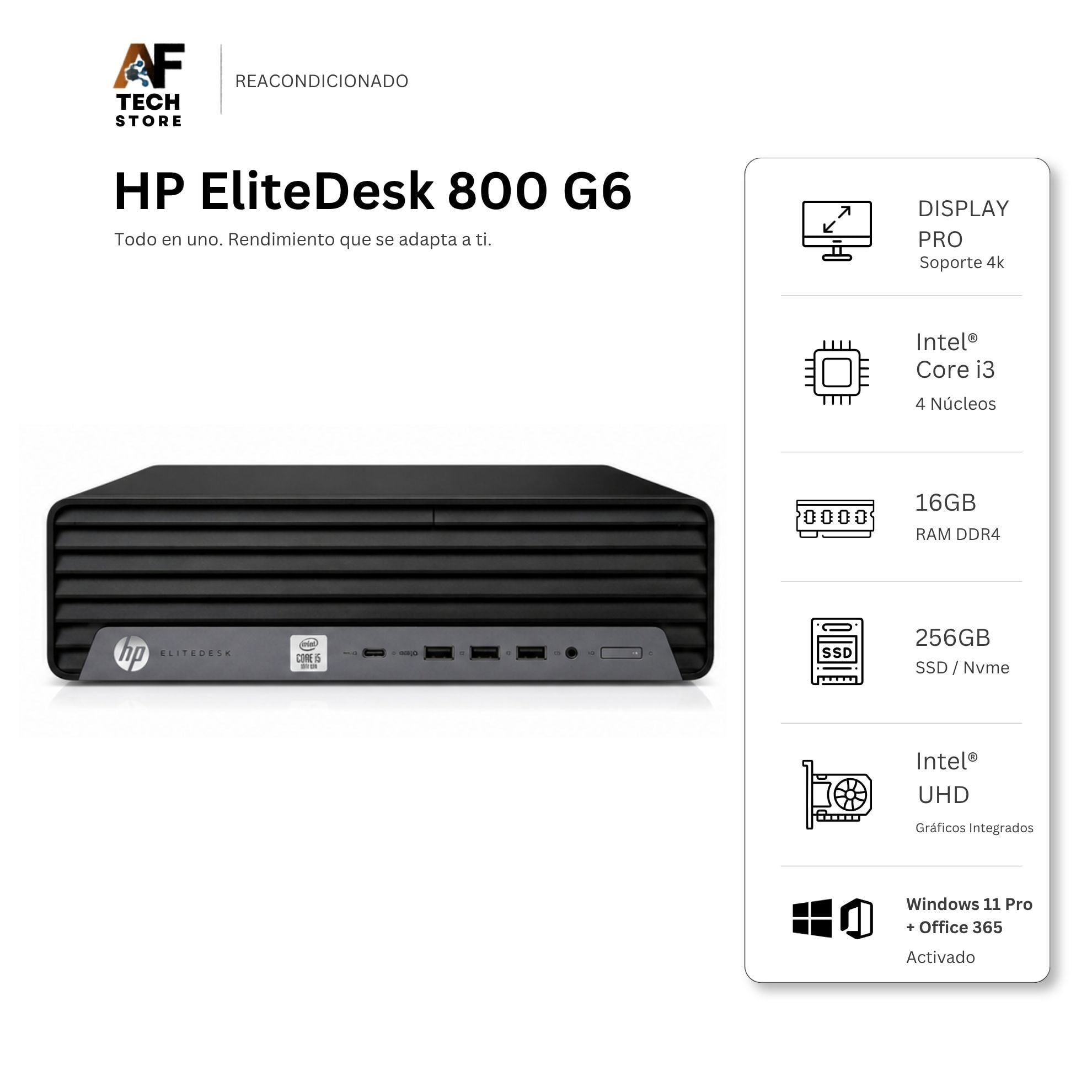COMPUTADOR HP 800 G6 I3 10TH 16GB 256GB - WIN11 OFFICE - REACONDICIONADO PROFESIONAL - 1