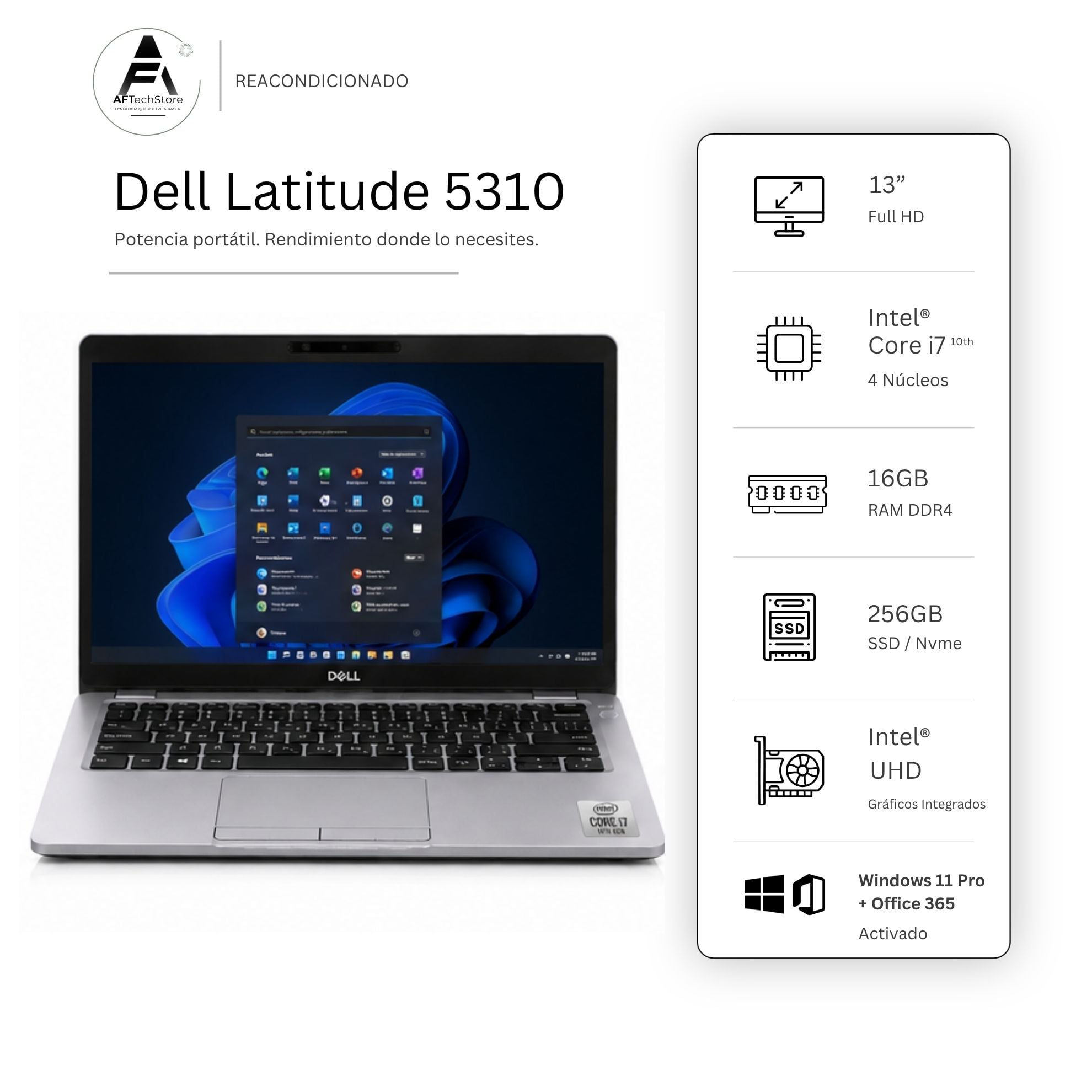 NOTEBOOK DELL 5310 I7 10TH 16GB 256GB - WIN11 OFFICE - REACONDICIONADO PROFESIONAL - 1