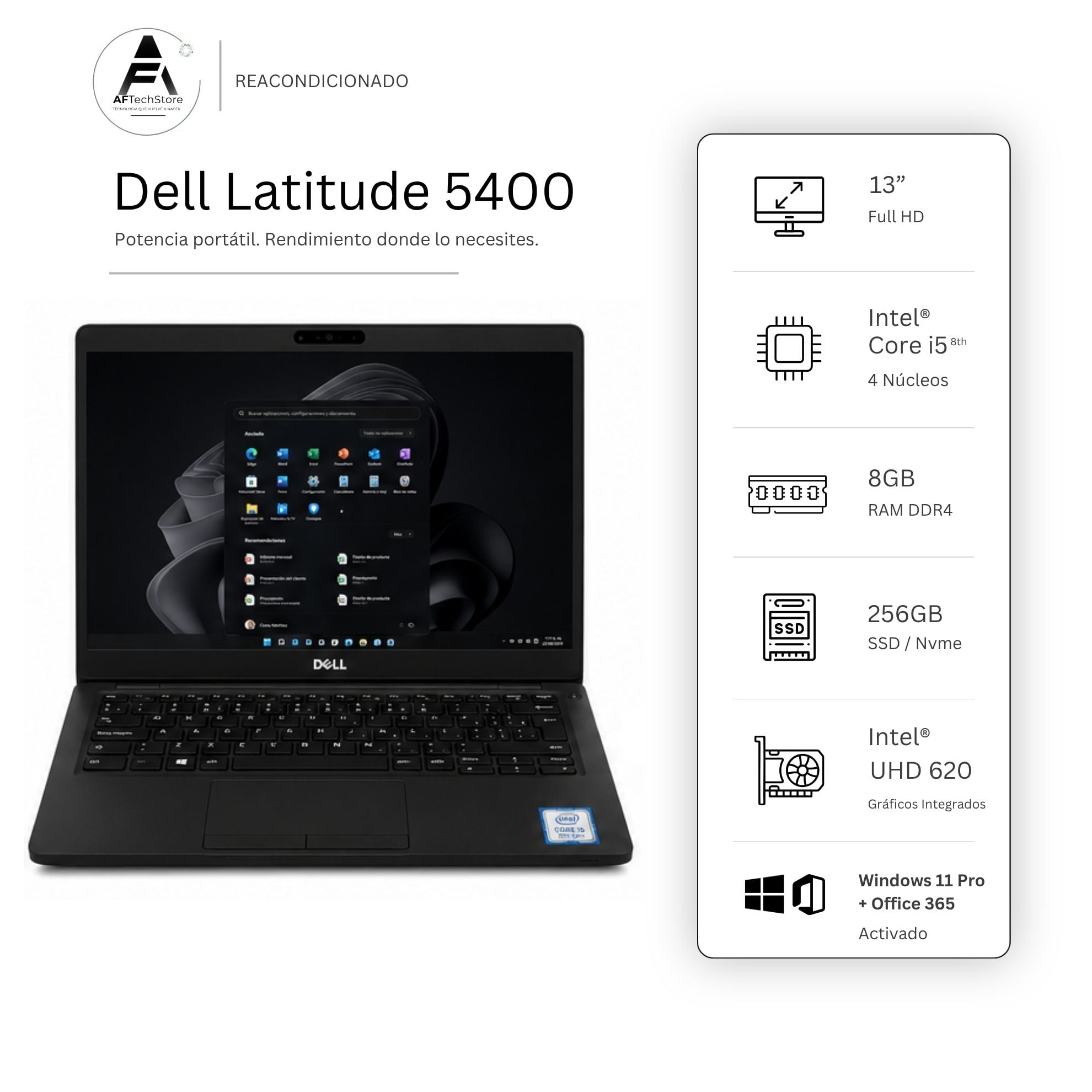NOTEBOOK DELL 5400 I5 8TH 8GB 256GB - WIN11 OFFICE - REACONDICIONADO PROFESIONAL - 1