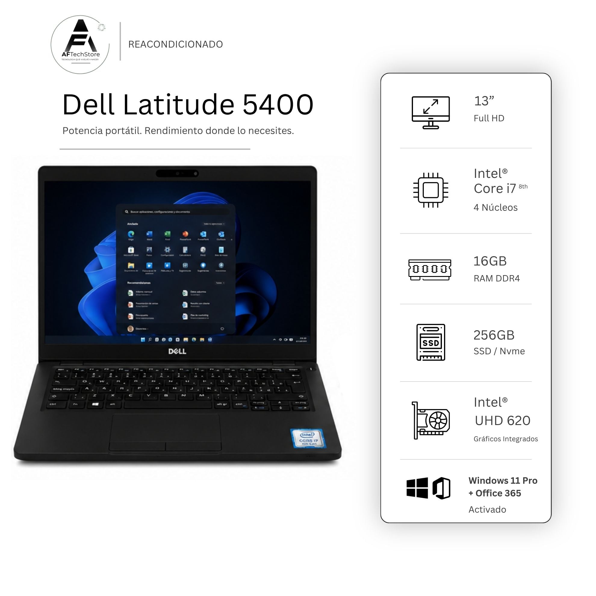 NOTEBOOK DELL 5400 I7 8TH 16GB 256GB - WIN11 OFFICE - REACONDICIONADO PROFESIONAL - 1