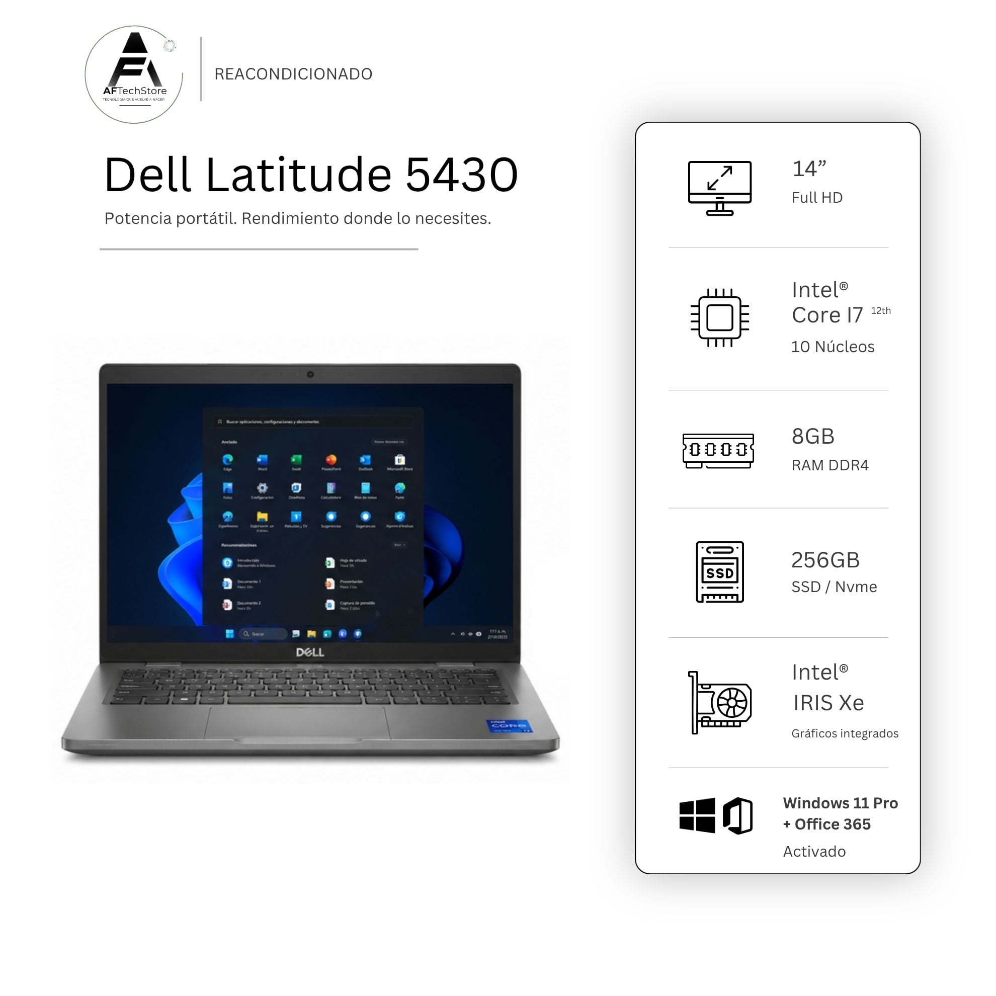 NOTEBOOK DELL 5430 I7 12TH 8GB 256GB - WIN11 OFFICE - REACONDICIONADO PROFESIONAL - 1