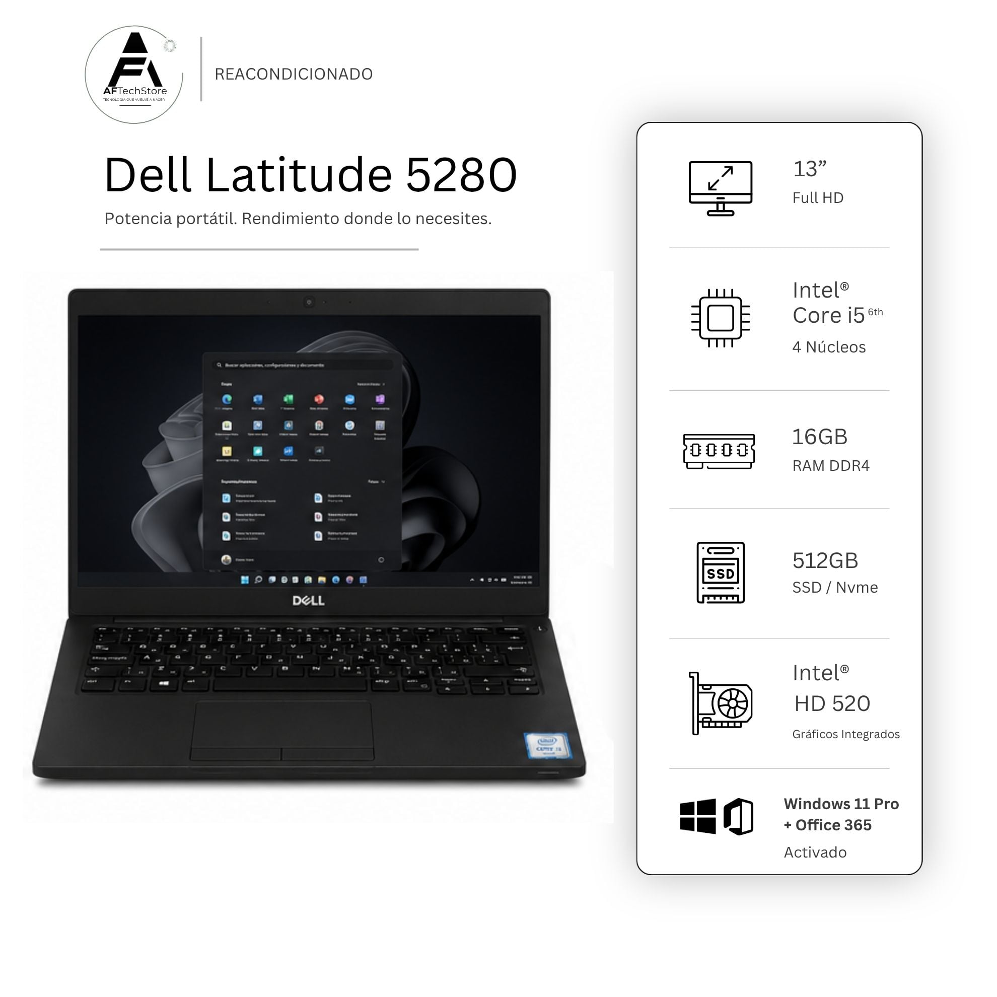 NOTEBOOK DELL 5480 I5 6TH 16GB 512GB - WIN11 OFFICE - REACONDICIONADO PROFESIONAL - 1