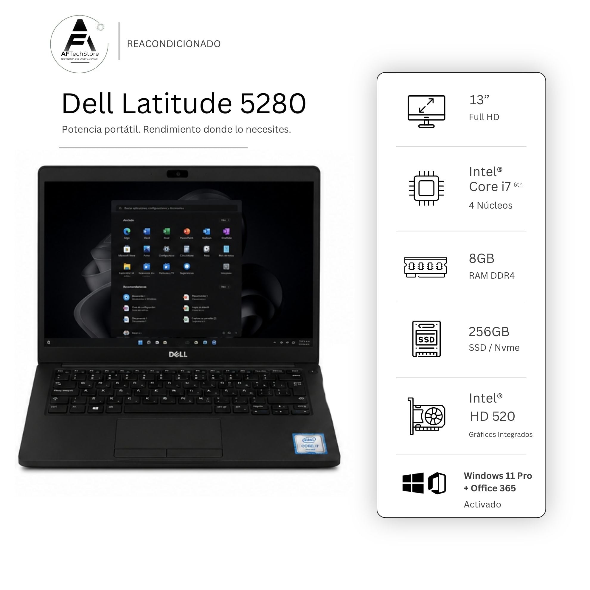 NOTEBOOK DELL 5480 I7 6TH 8GB 256GB - WIN11 OFFICE - REACONDICIONADO PROFESIONAL - 1