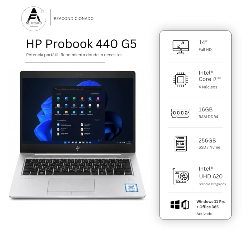 NOTEBOOK HP 440 G5 I7 8TH 16GB 256GB - WIN11 OFFICE - REACONDICIONADO PROFESIONAL - 1