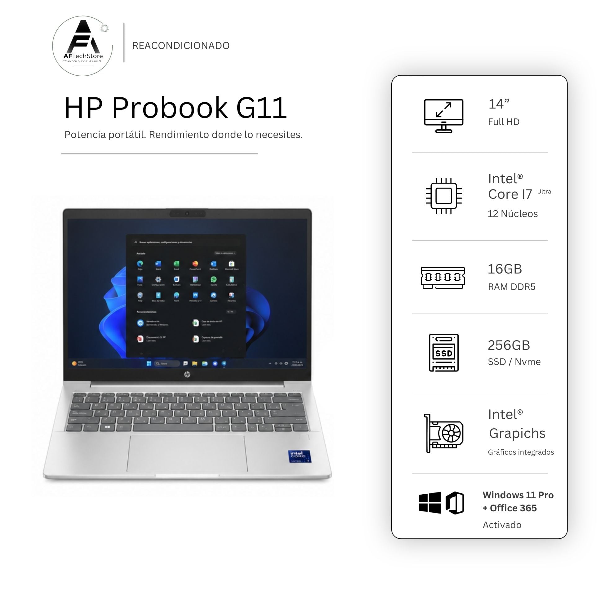 NOTEBOOK HP 440 G11 ULTRA 7 NPU/AI BOOST 16GB 256GB – EDICION EXCLUSIVA –WIN OFFICE– REACONDICIONADO - 1