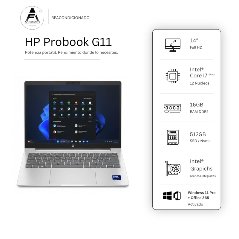 NOTEBOOK HP 440 G11 ULTRA 7 NPU/AI BOOST 16GB 512GB – EDICION EXCLUSIVA –WIN OFFICE– REACONDICIONADO - 1
