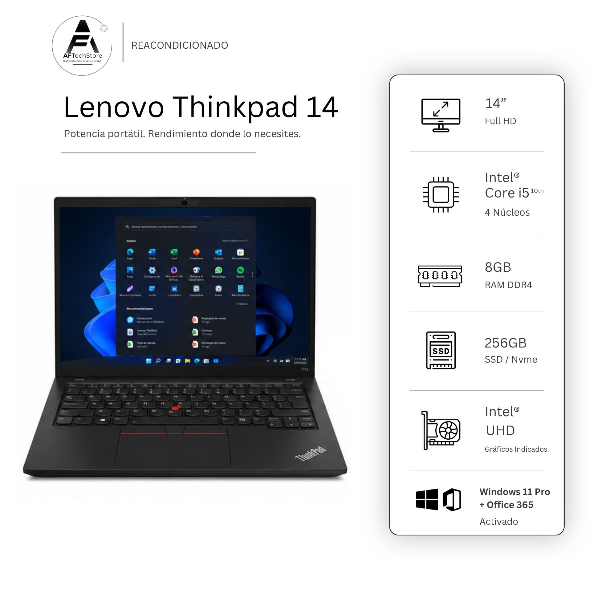 NOTEBOOK LENOVO E14 I5 10TH 8GB 256GB - WIN11 OFFICE - REACONDICIONADO PROFESIONAL - 1