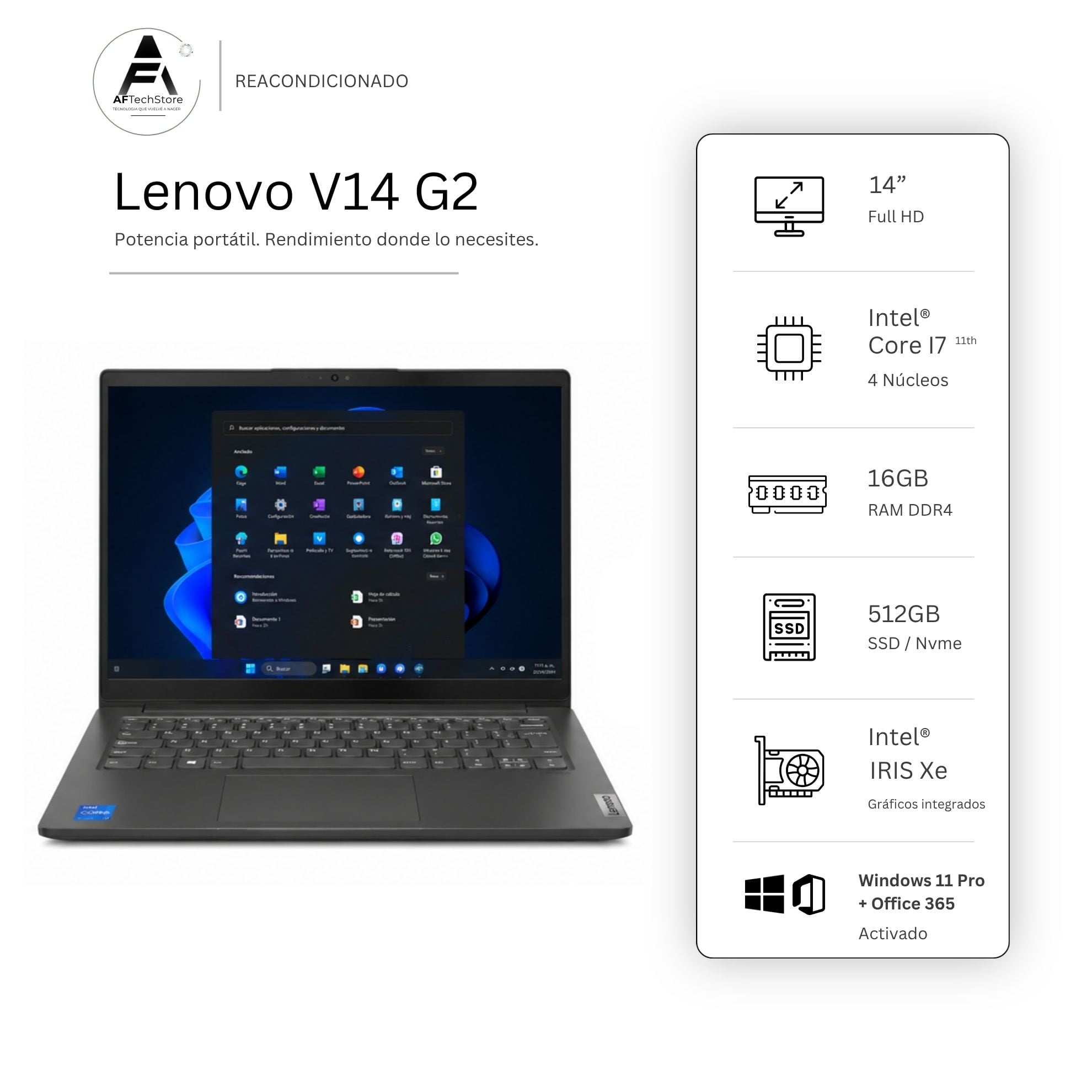 NOTEBOOK LENOVO V14 G2 I7 11TH 16GB 512GB INTEL IRIS XE EDICION EXCLUSIVA WIN OFFICE REA - 1