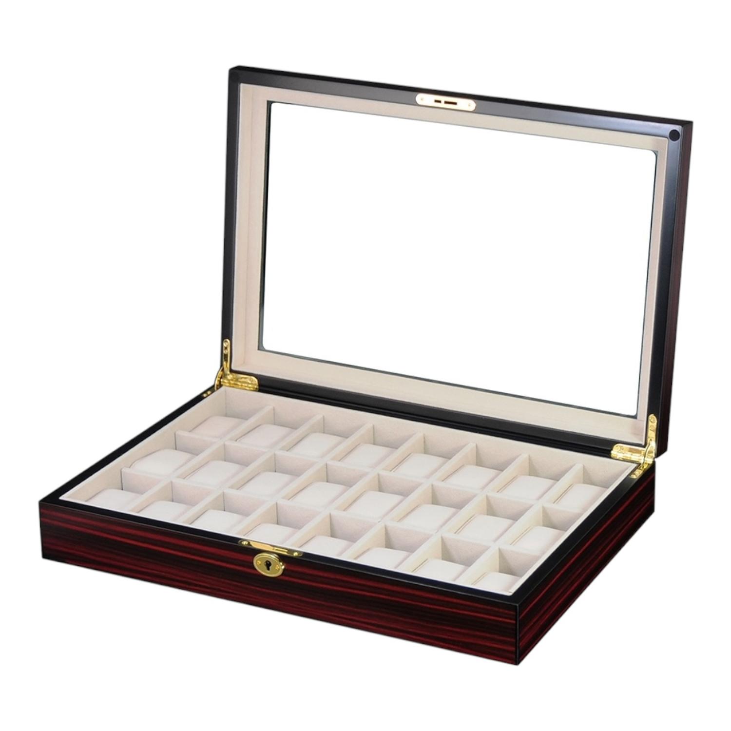 CAJA 24 RELOJES MADERA INTERIOR TERCIOPELO - 1