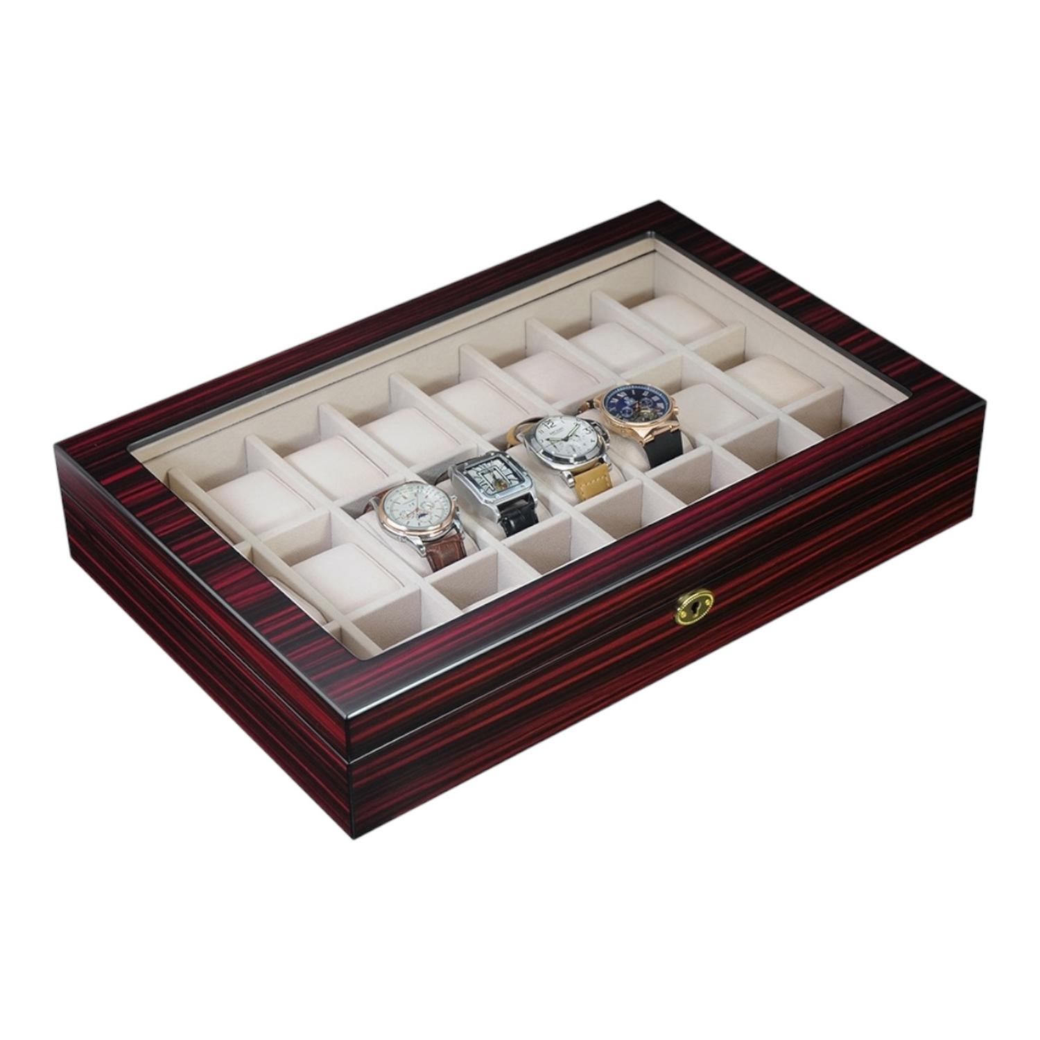 CAJA 24 RELOJES MADERA INTERIOR TERCIOPELO - 2