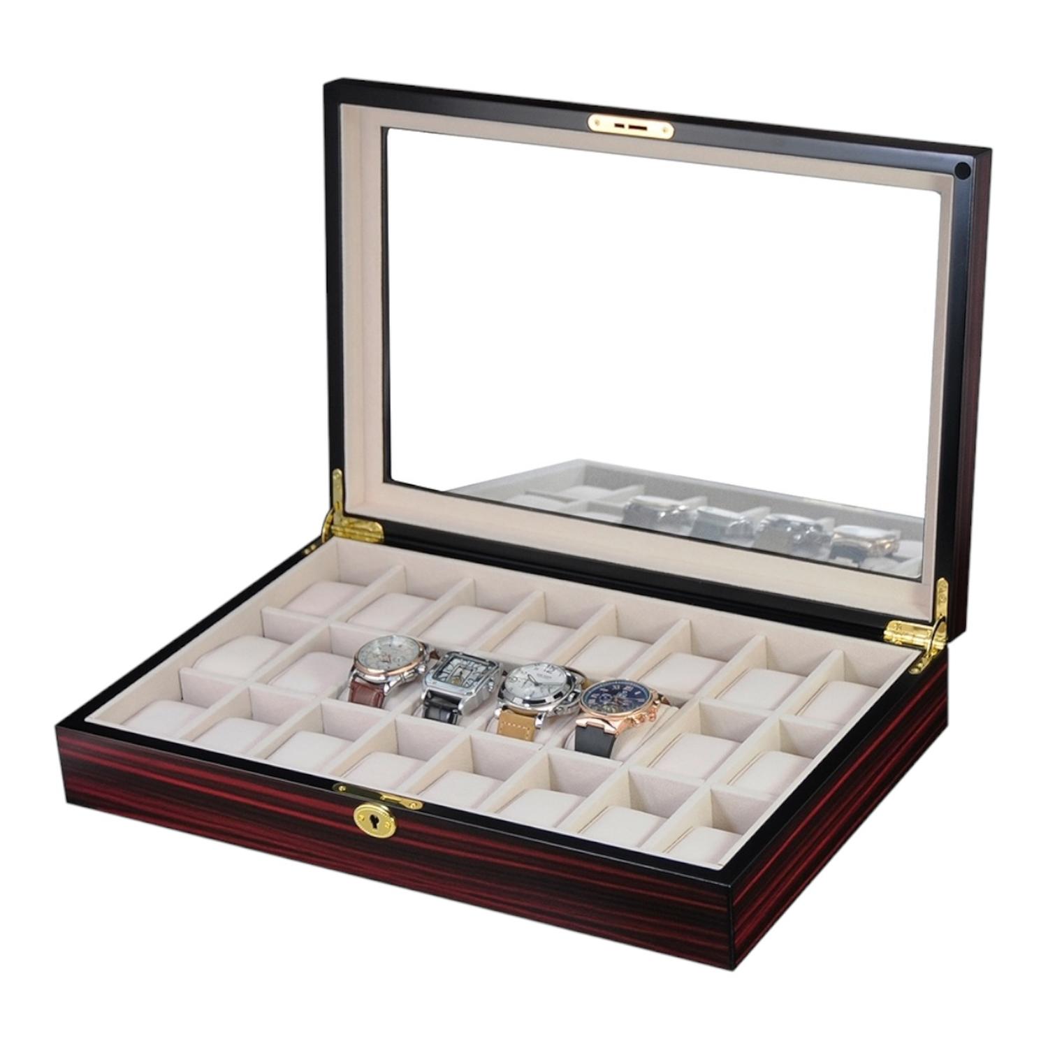 CAJA 24 RELOJES MADERA INTERIOR TERCIOPELO - 4