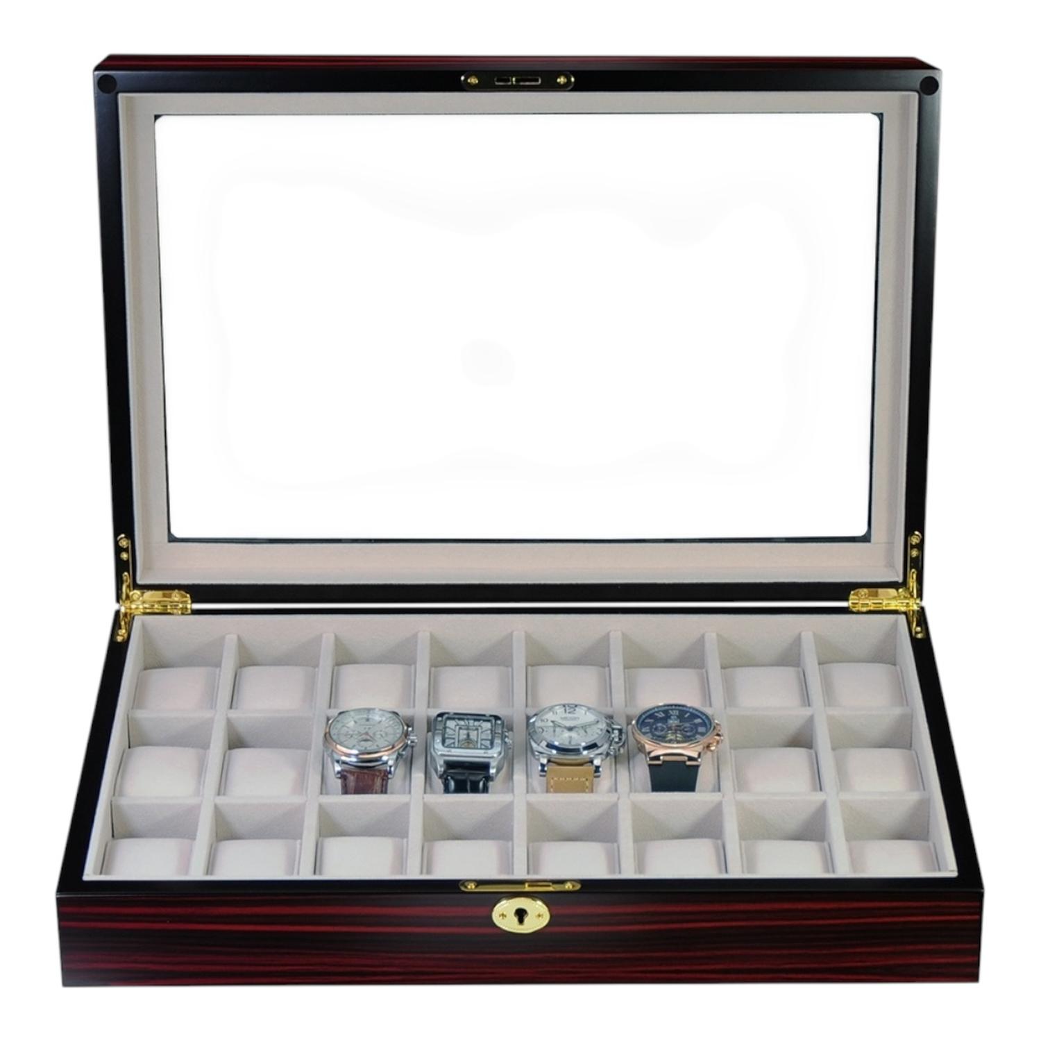CAJA 24 RELOJES MADERA INTERIOR TERCIOPELO - 6