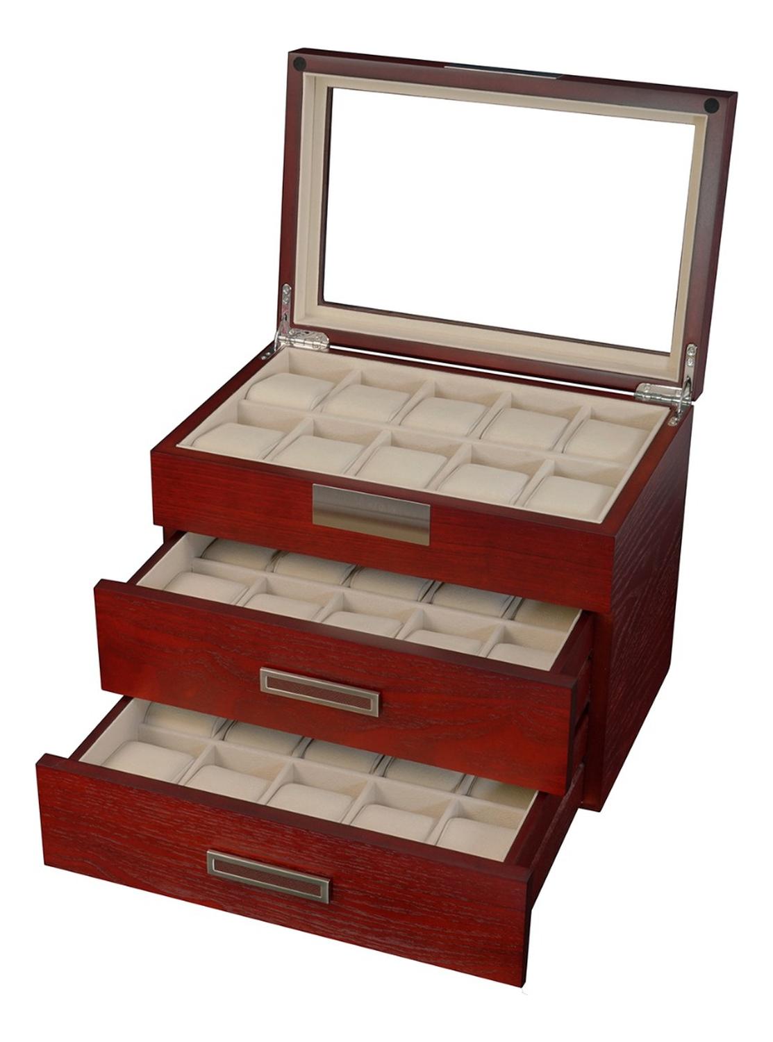 CAJA 30 RELOJES MADERA CHAPA DE ROBLE INTERIOR TERCIOPELO - 1