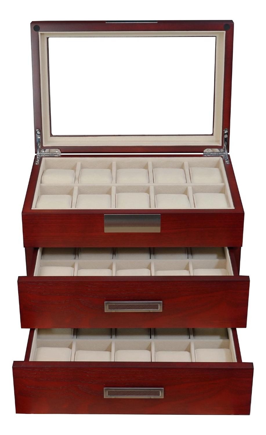 CAJA 30 RELOJES MADERA CHAPA DE ROBLE INTERIOR TERCIOPELO - 2