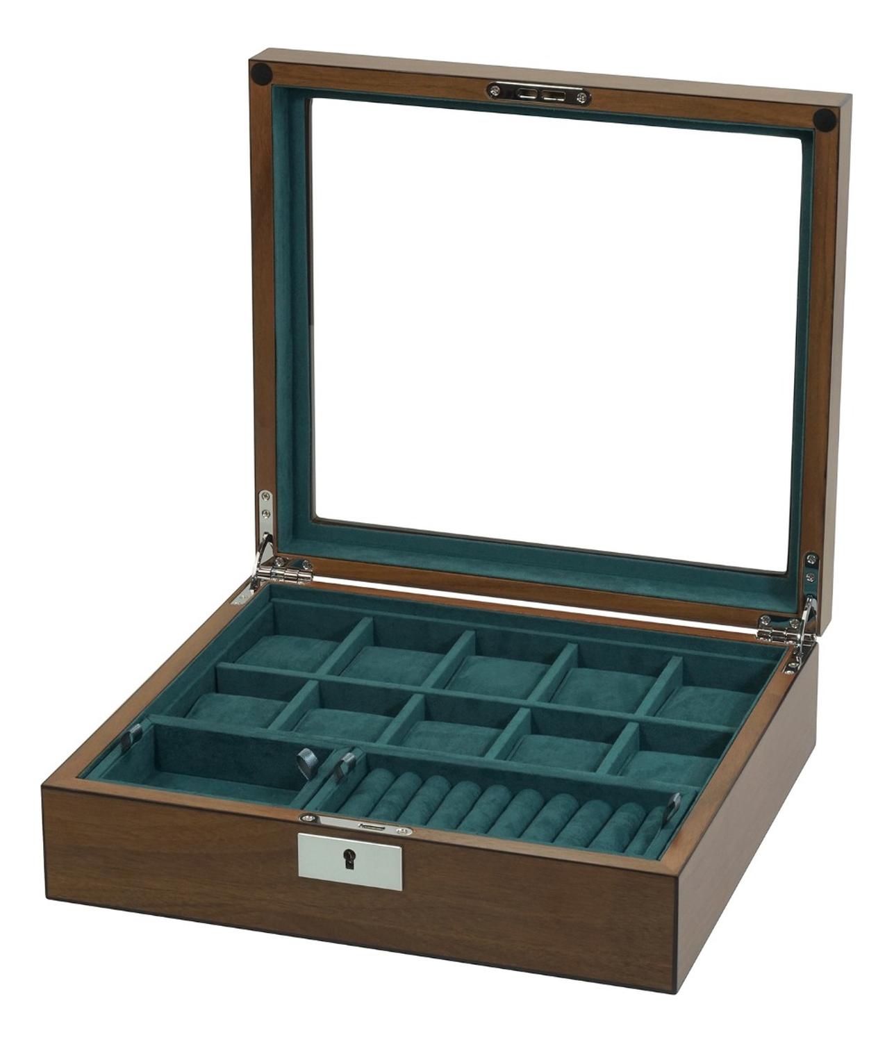 CAJA 10 RELOJES MADERA CHAPA DE ROBLE INTERIOR TERCIOPELO - 1