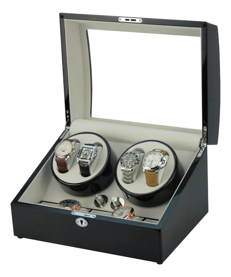CAJA WATCH WINDER MADERA 4 + 5 RELOJES INTERIOR TERCIOPELO - 2