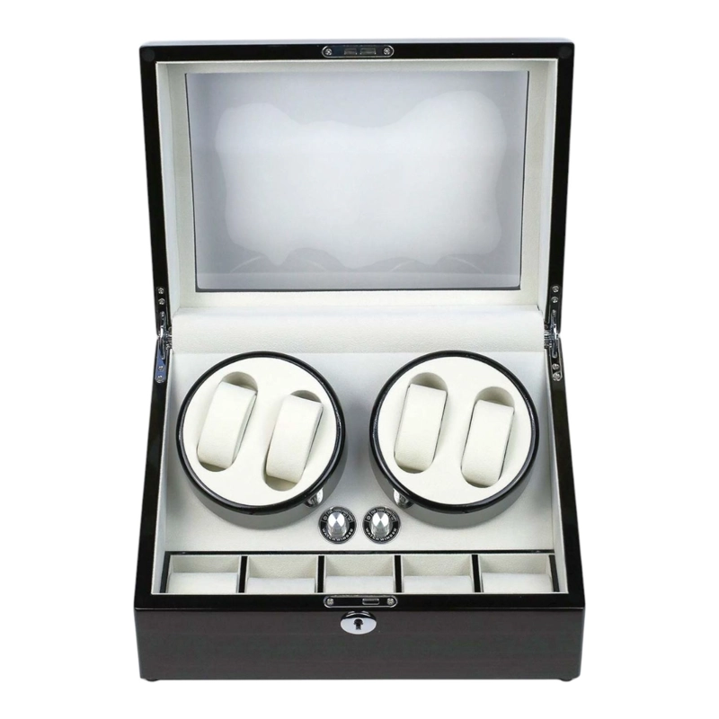 CAJA WATCH WINDER MADERA 4 + 5 RELOJES INTERIOR TERCIOPELO - 4