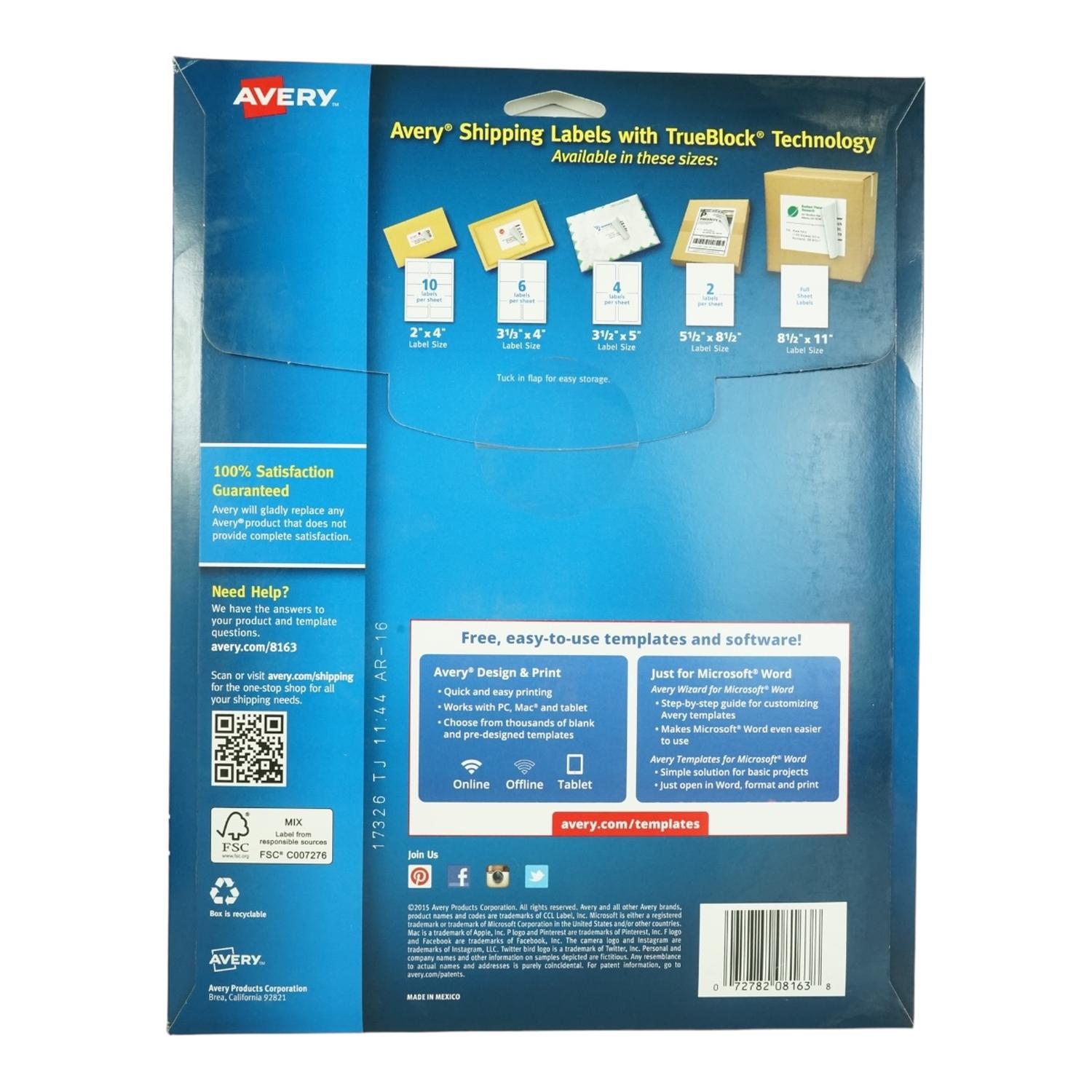 PACK X250 ETIQUETAS AVERY 2X4” 8163 - 25HJS CARTA BLANCO - 2