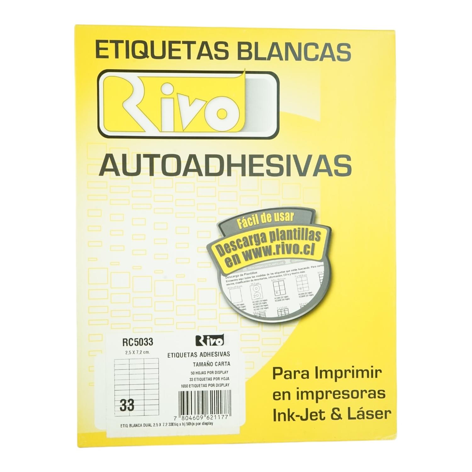 PACK X1650 ETIQUETAS 2,5X7,2CM RIVO RC5033 50HJS CARTA BLANCO - 1
